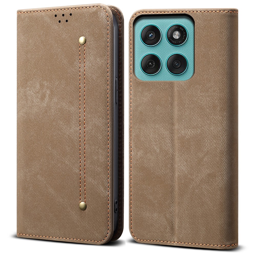 DENIM Pénztárca tok Motorola Edge 60 Pro készülékhez, szürkésbarna akciós termékkép 1
