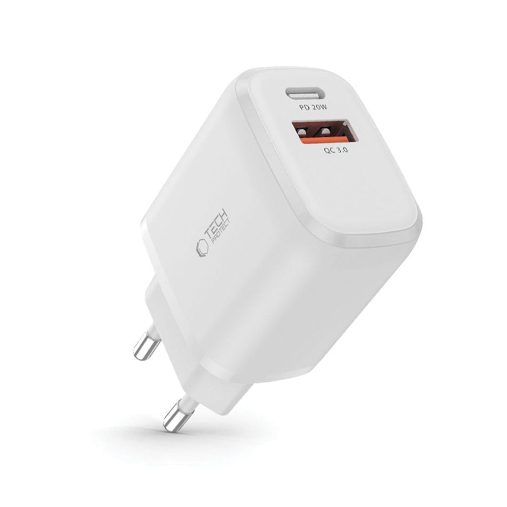 TECH-PROTECT C20W Hálózati töltő USB Typ-C / USB-A fehér termék 2. képe