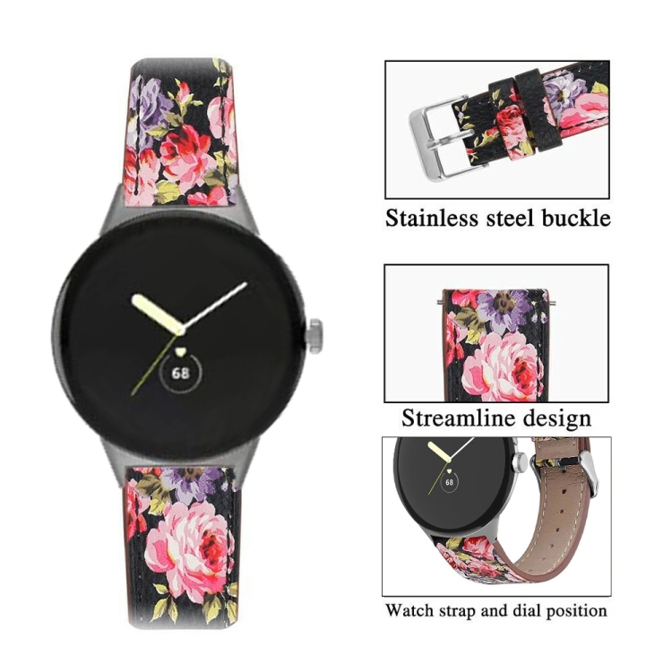LEATHER Bőrszíj Google Pixel-hoz Watch3 45mm PINK FLOWER termék 2. képe