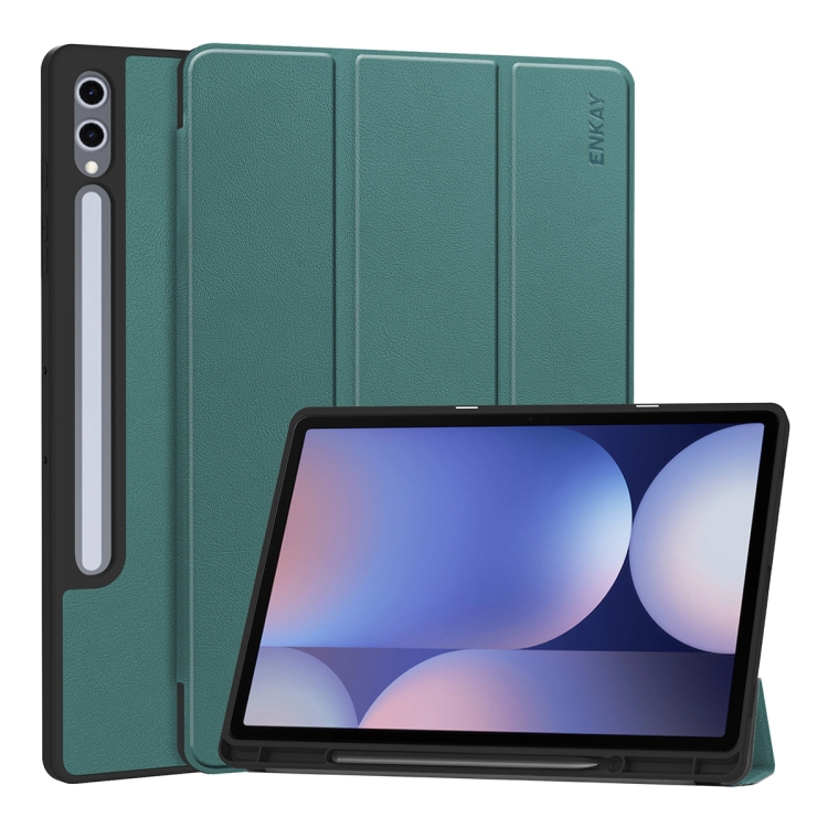 ENKAY LEATHER Flip tok a Samsung-hoz Galaxy Tab S10 Ultra zöld akciós termékkép 1