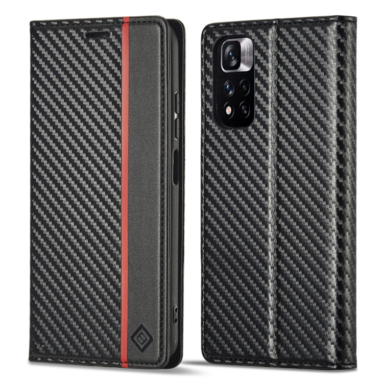 IMEEKE CARBON pénztárcahuzat Xiaomi Redmi Note 11 / Note 11S fekete akciós termékkép 1