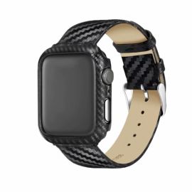 CARBON Bőr szíj + burkolat Apple Watch 9 / 8 / 7 (45mm) / 6 / SE / 5/4 (44mm) fekete