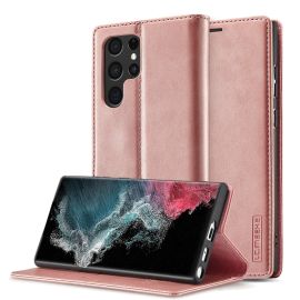 IMEEKE Wallet tok Samsung Galaxy S22 Ultra 5G rózsaszín