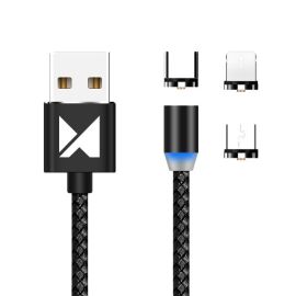 WOZINSKY WMC-01 Mágneses kábel ( USB Type-C / micro USB / Lightning ) 1 m fekete