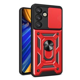 RING KAMERA Borító tartóval Samsung-hoz Galaxy S25 5G piros