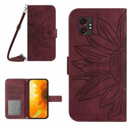 ART SUNFLOWER Pénztárcás tok zsinórral Samsung Galaxy Xcover 7 Pro bordó színben