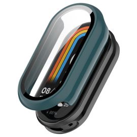PC FULL COVER Műanyag tok üveggel Xiaomi Smart Band 10 / 10 NFC sötétzöld