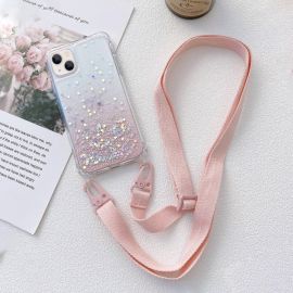 GLITTER Huzat kábellel Apple iPhone 14 Plus rózsaszín