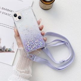 GLITTER Huzat kábellel Apple iPhone 14 Plus lila