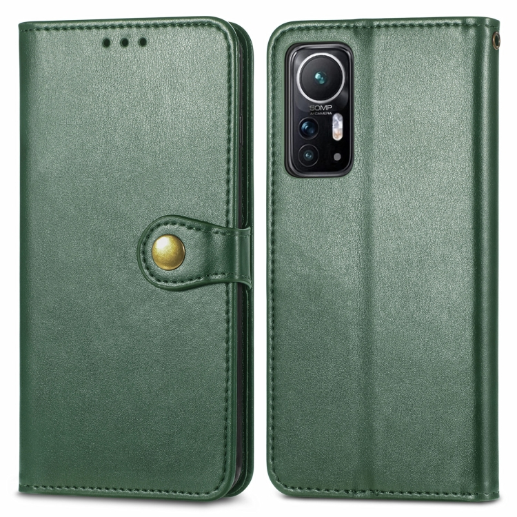 LEATHER BUCKLE Wallet tok 2 az 1-ben Xiaomi 12 / Xiaomi 12X zöld akciós termékkép 1