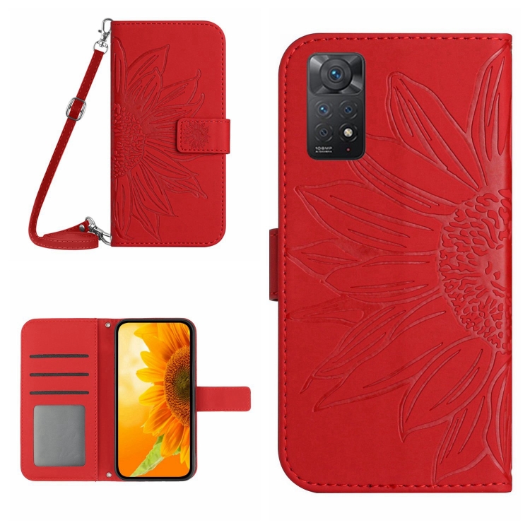 ART SUNFLOWER pénztárca tok zsinórral Xiaomi Redmi-hez Note 11 / Note 11S piros termék 2. képe