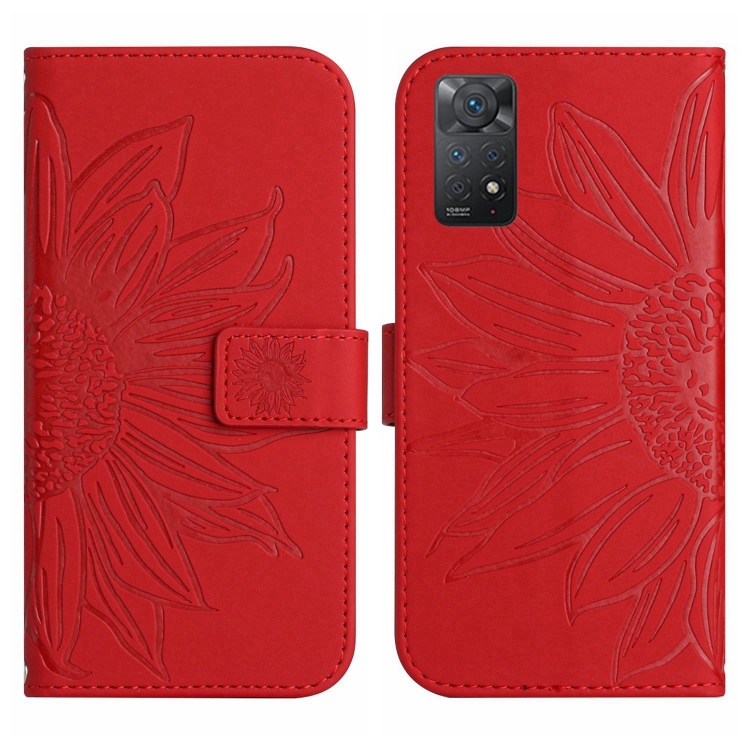 ART SUNFLOWER pénztárca tok zsinórral Xiaomi Redmi-hez Note 11 / Note 11S piros akciós termékkép 1