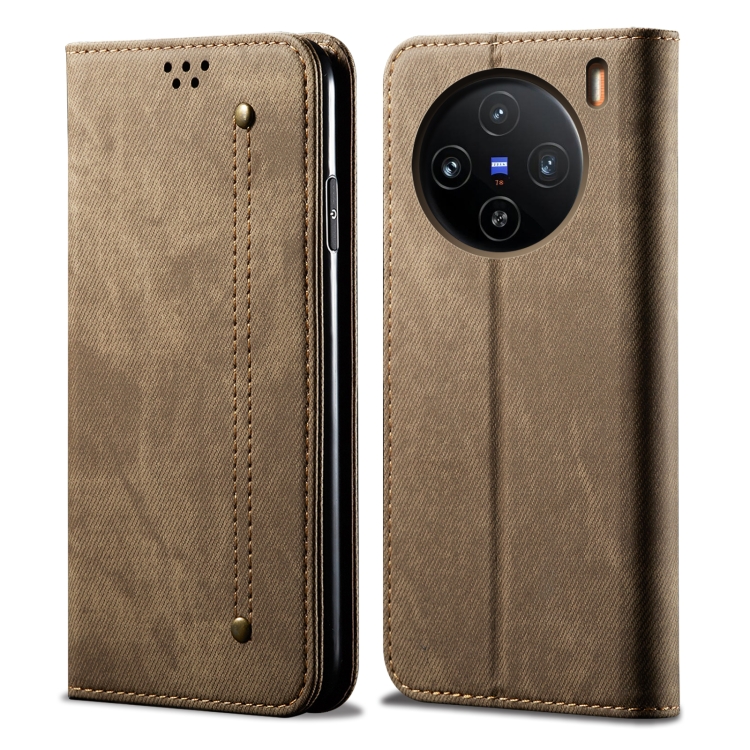 DENIM pénztárcahuzat Vivo X100 Pro 5G készülékhez szürkésbarna akciós termékkép 1