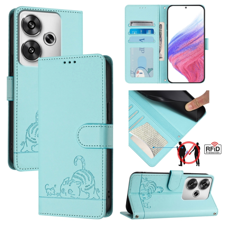 ART CAT ÉS EGÉR Tárcatáska zsinórral Xiaomi-hoz Poco F6 világoszöld akciós termékkép 1
