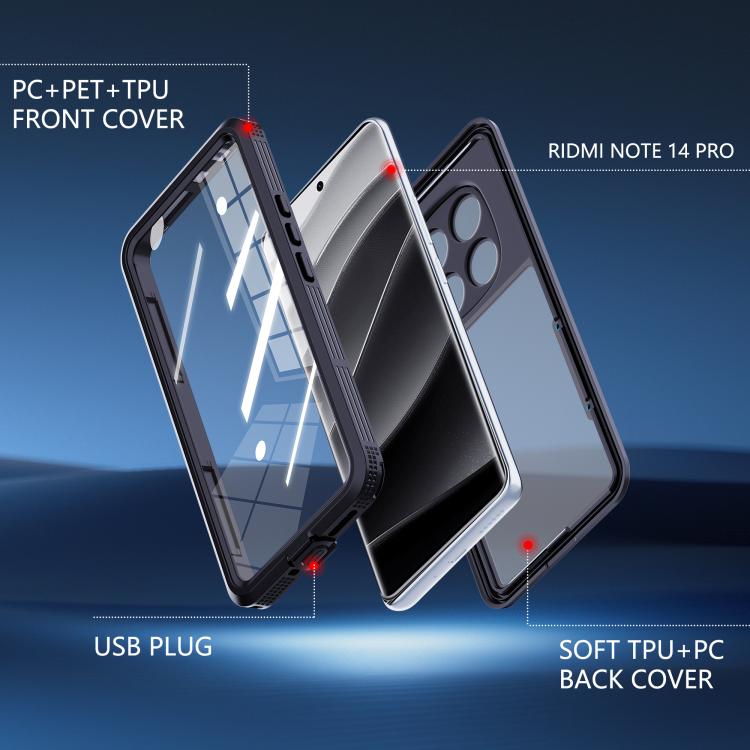 SOLID IP68 Kétoldalas burkolat a Xiaomi Redmi Note 14 Pro 5G fekete termék 2. képe