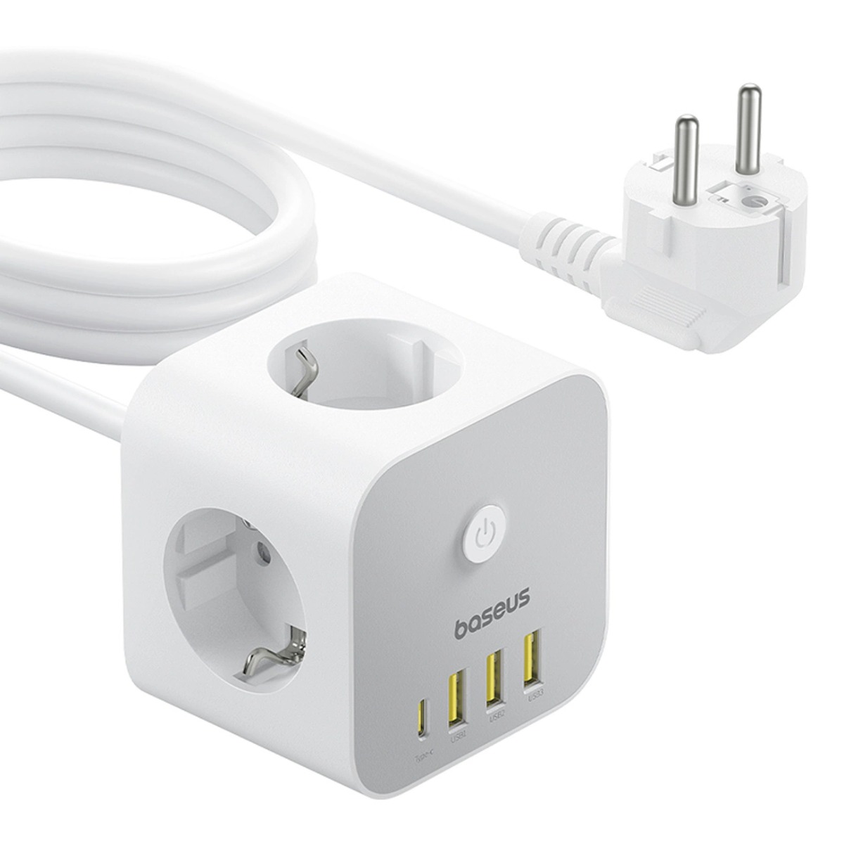 BASEUS POWERCOMBO 7IN1 Hosszabbító kábel 3AC 3x USB 1x USB-C 20W fehér akciós termékkép 1