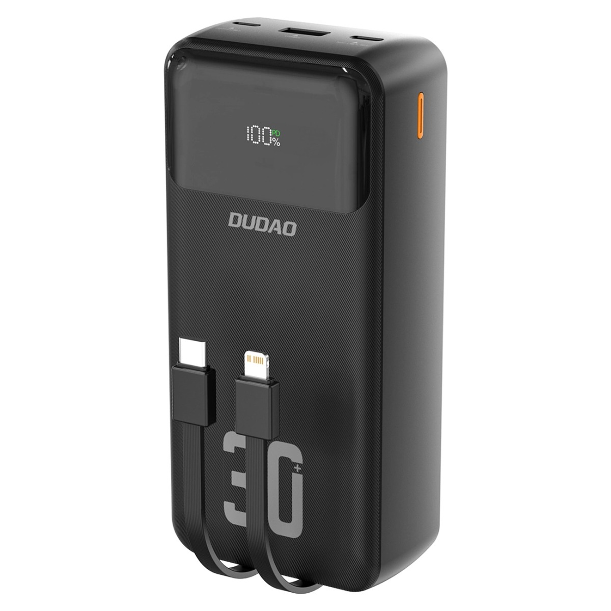 DUDAO K15MAX Külső akkumulátor beépített kábelekkel 30 000 mAh 22.5W fekete akciós termékkép 1