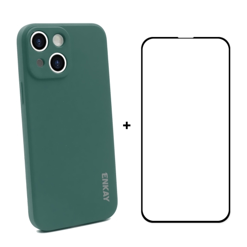 ENKAY borító + 3D üveg Apple iPhone 13 sötétzöld akciós termékkép 1