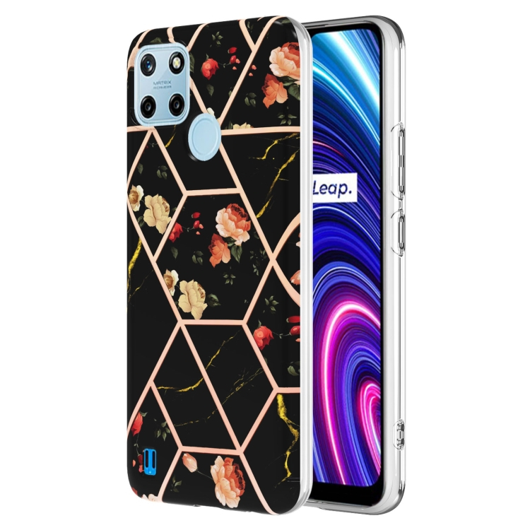 IMD MARBLE Védőburkolat Realme C21Y BLACK FLOWER akciós termékkép 1