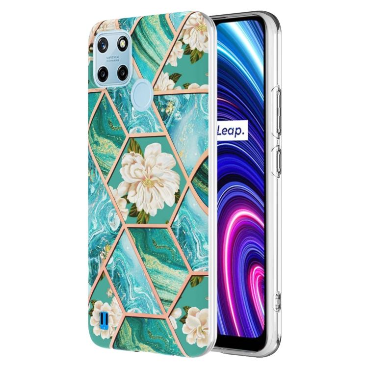 IMD MARBLE Védőburkolat Realme C21Y BLUE FLOWER akciós termékkép 1
