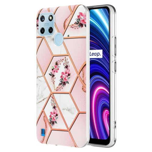 IMD MARBLE Védőburkolat Realme C21Y PINK FLOWER akciós termékkép 1