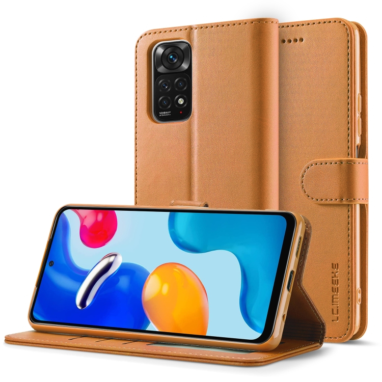 IMEEKE Wallet tok Xiaomi Redmi Note 11 Pro telefonhoz világosbarna akciós termékkép 1
