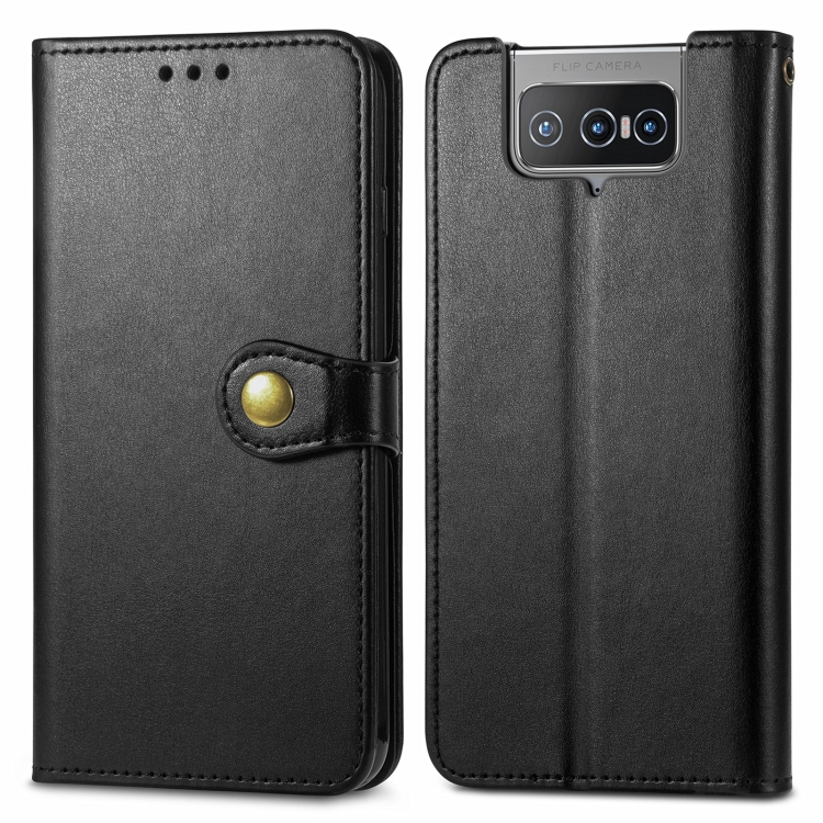 LEATHER BUCKLE Wallet esetben Asus Zenfone 8 Flip (ZS672KS) fekete akciós termékkép 1