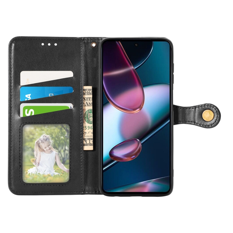 LEATHER BUCKLE Motorola Edge 30 Pro pénztárca tok fekete termék 2. képe