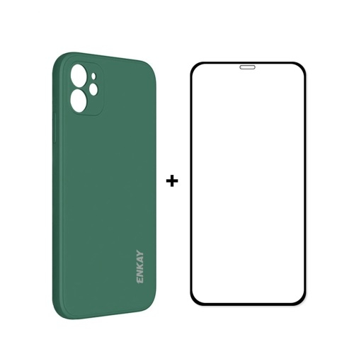 ENKAY Cover + 3D üveg Apple iPhone 12 sötétzöld akciós termékkép 1