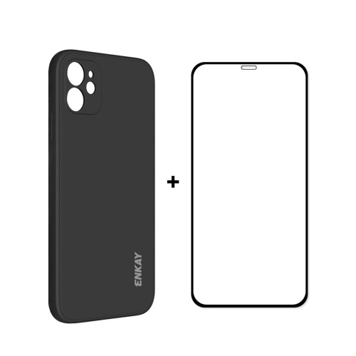 ENKAY borító + 3D üveg Apple iPhone 12 fekete akciós termékkép 1
