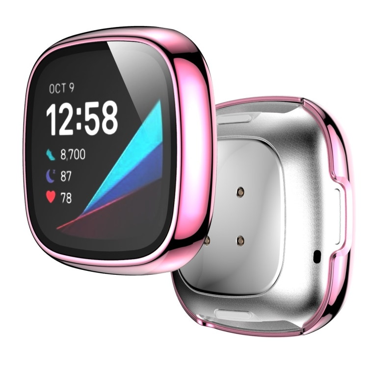 Műanyag borítás védőüveggel Fitbit Versa 3 / Fitbit Sense rózsaszínhez termék 2. képe