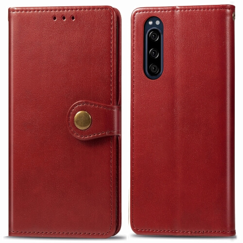 LEATHER BUCKLE Pénztárca tok Sony Xperia 5 piros