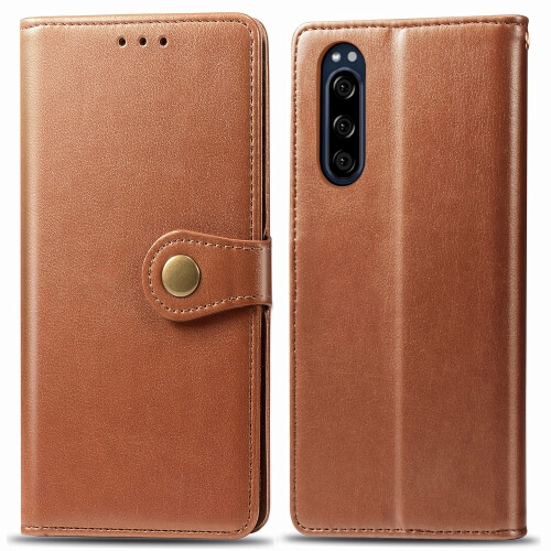LEATHER BUCKLE Pénztárca tok Sony Xperia 5 barna akciós termékkép 1