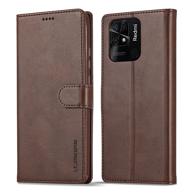 IMEEKE Wallet huzat Xiaomi Redmi 10C sötétbarna akciós termékkép 1