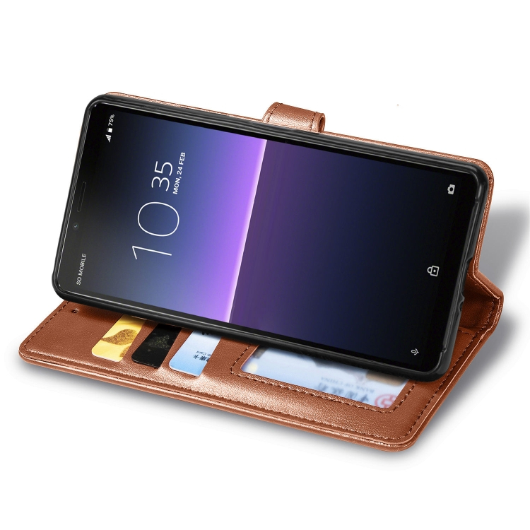 LEATHER BUCKLE Pénztárca tok Sony Xperia 10 II barna termék 2. képe