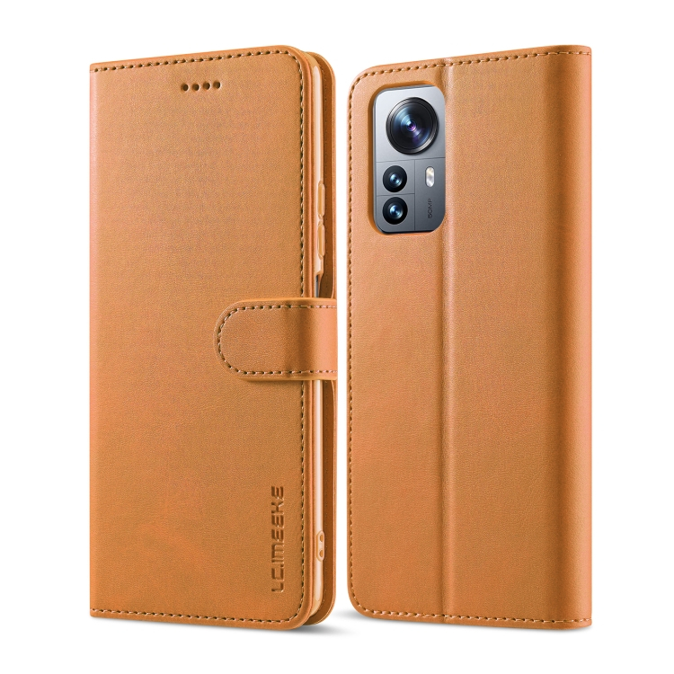 IMEEKE Wallet tok Xiaomi 12 Pro telefonhoz világosbarna akciós termékkép 1