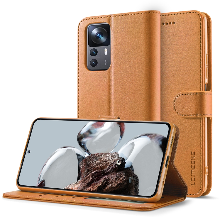 IMEEKE Wallet tok Xiaomi 12T / 12T Pro világosbarna akciós termékkép 1