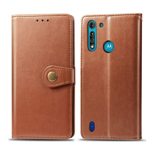 LEATHER BUCKLE Pénztárca Motorola Moto G8 Power Lite barna akciós termékkép 1