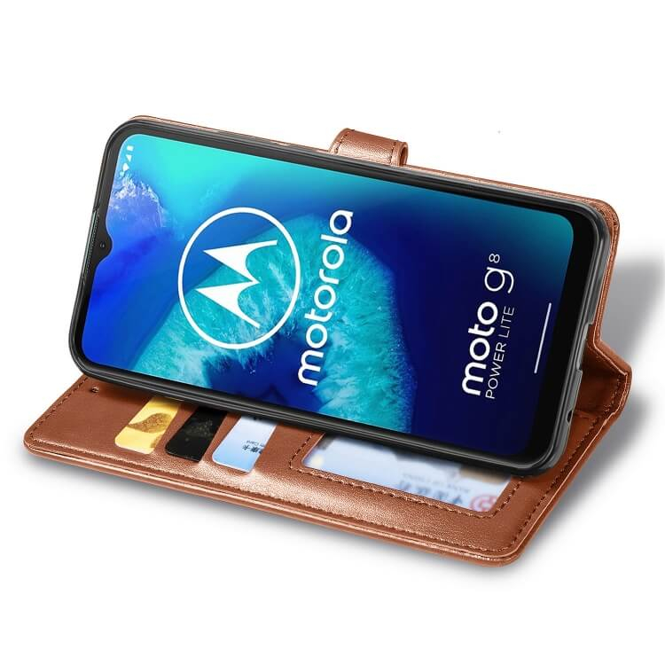 LEATHER BUCKLE Pénztárca Motorola Moto G8 Power Lite barna termék 2. képe