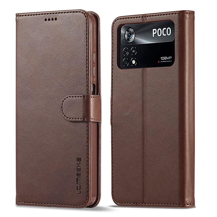IMEEKE Wallet tok Xiaomi Poco X4 Pro 5G sötétbarna akciós termékkép 1