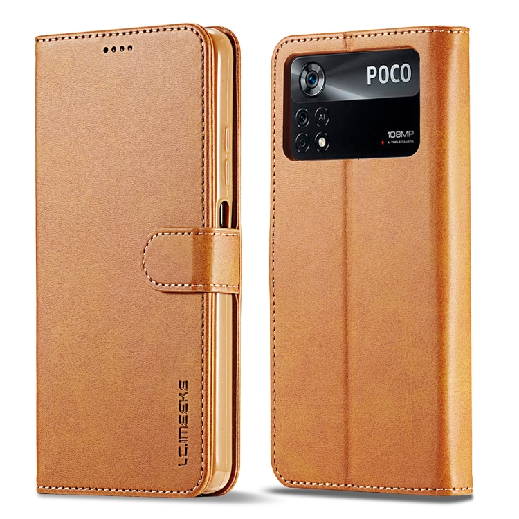 IMEEKE Wallet tok Xiaomi Poco X4 Pro 5G világosbarna akciós termékkép 1