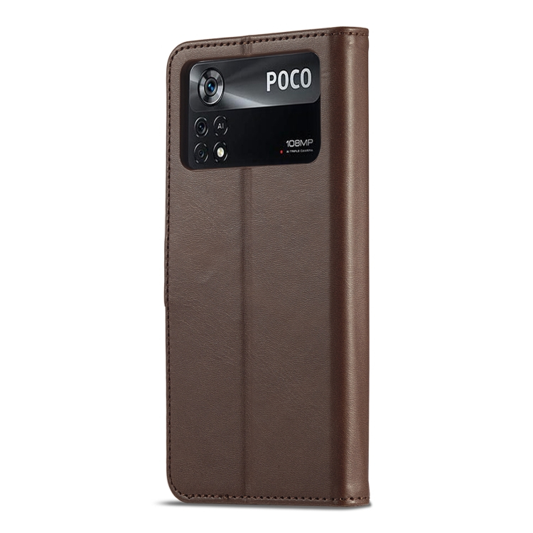 IMEEKE Wallet tok Xiaomi Poco X4 Pro 5G sötétbarna termék 2. képe
