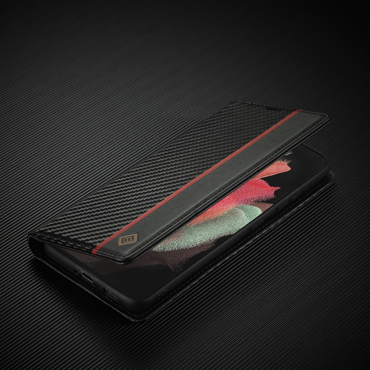IMEEKE CARBON Wallet tok Samsung Galaxy S21 Ultra 5G fekete termék 2. képe