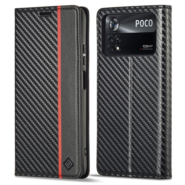 IMEEKE CARBON Wallet tok Xiaomi Poco X4 Pro 5G fekete akciós termékkép 1