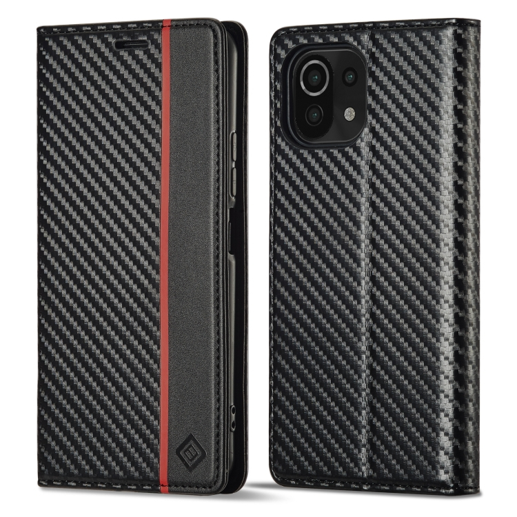 IMEEKE CARBON pénztárca huzat Xiaomi Mi 11 Lite / 11 Lite 5G / 11 Lite NE 5G fekete akciós termékkép 1