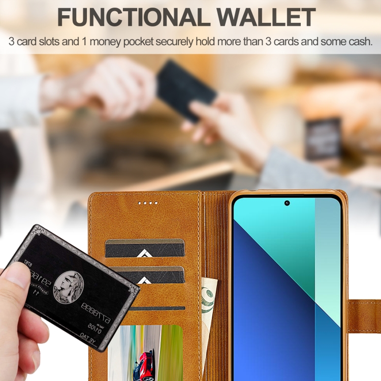IMEEKE Wallet tok Xiaomi Redmi Note 13 világosbarna termék 2. képe