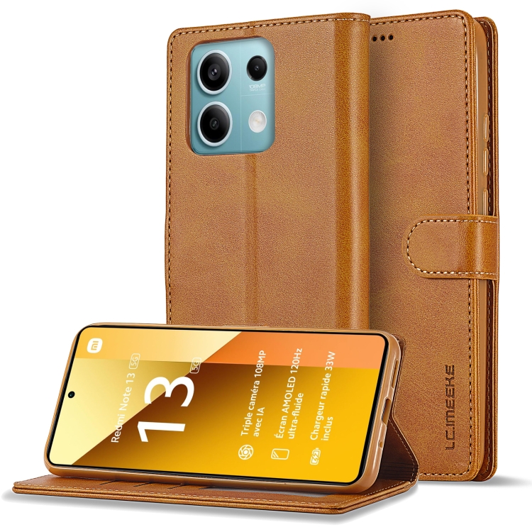 IMEEKE Wallet tok Xiaomi Redmi Note 13 5G telefonhoz világosbarna termék 2. képe