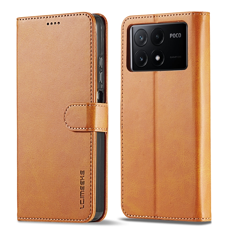 IMEEKE Wallet tok Xiaomi Poco X6 Pro 5G készülékhez világosbarna akciós termékkép 1