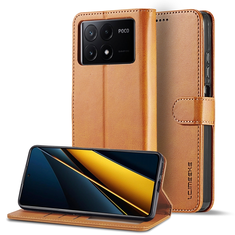 IMEEKE Wallet tok Xiaomi Poco X6 Pro 5G készülékhez világosbarna termék 2. képe