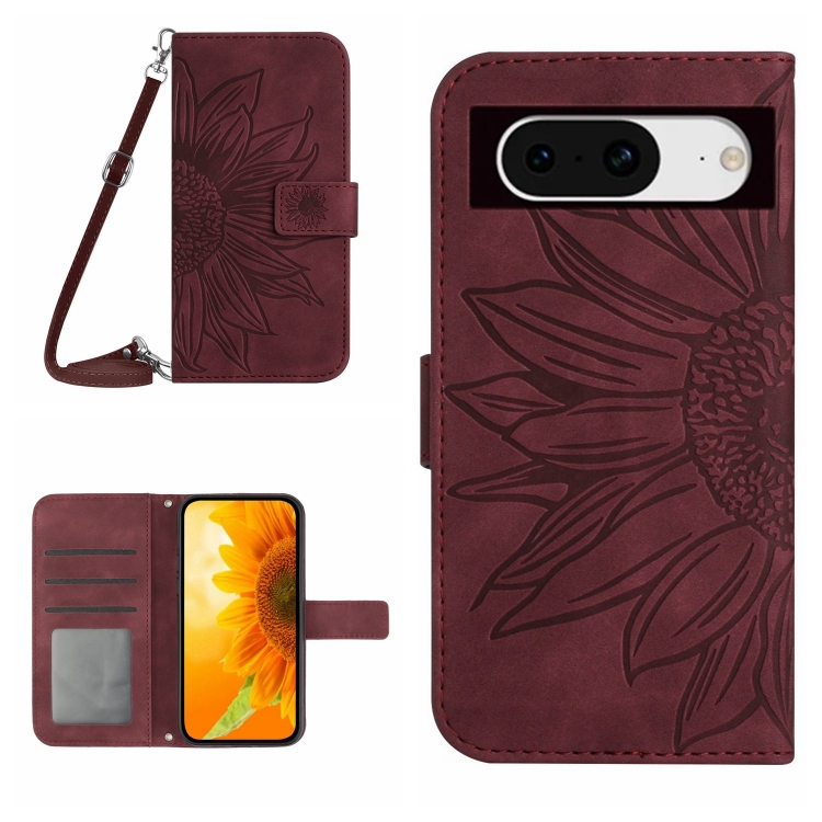 ART SUNFLOWER Pénztárca borító zsinórral a Google Pixel 8a bordóhoz termék 2. képe